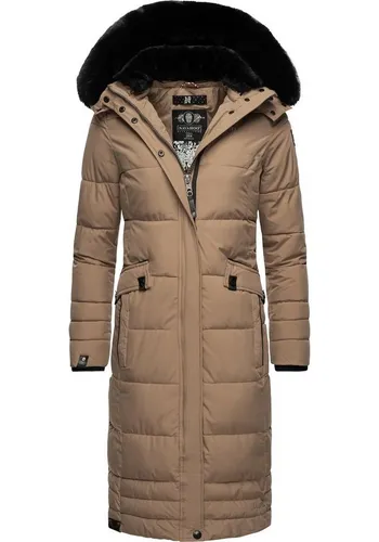 Navahoo Damen Wintermantel Fahmiyaa - Warmer Steppmantel mit abnehmbarer Kapuze - Funktionsjacken: Eleganter, wasser- und windabweisender Wintermantel mit weichem Kunstfell, ideal für kalte Tage. Inklusive praktischer Einkaufstasche für mehr Flexibilität!