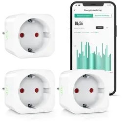 BEARWARE WLAN-Steckdose mit Strommessung, 2,4Ghz WiFi Fernsteuerung per App, Sprachsteuerung, Spar-Set, 3-St., 3er Set, Zeitschaltuhr, Energiekostenmessgerät, Smart life App, Timer weiß