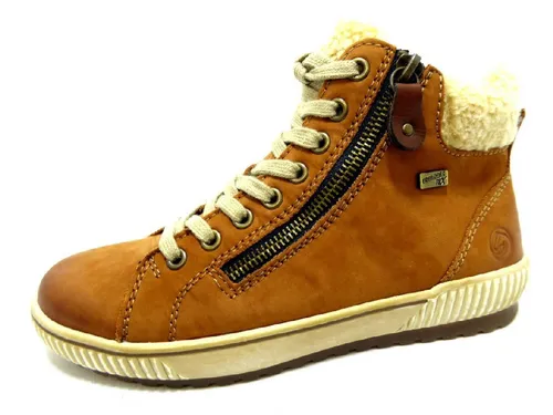 Winterboots REMONTE für Damen - Sportliche Schnürboots in Braun - Wanderschuhe, REMONTE Winterboots aus Leder und Fellimitat, wasserabweisend mit TEX-Ausstattung, ideal für kalte Tage und Outdoor-Aktivitäten.