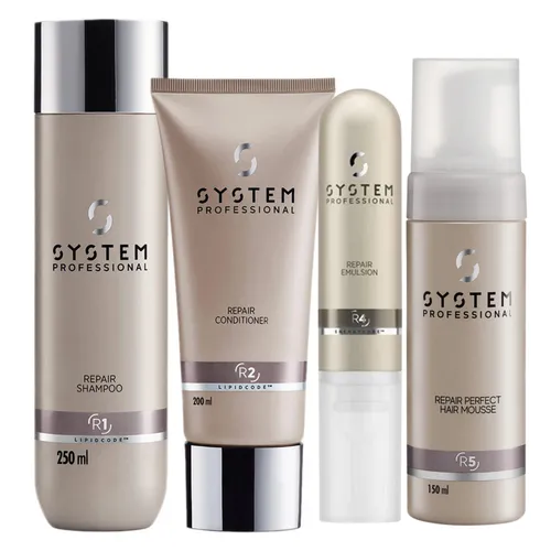 System Professional Repair Set Shampoo Conditioner Emulsion - Vielseitiges Haarpflege-Set für alle Haartypen, ideal zur Unterstützung der Pflege. Enthält Shampoo und Conditioner für geschmeidiges, gesund aussehendes Haar.