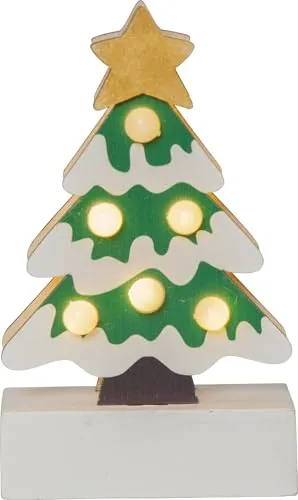 Star Trading Dekoleuchte Freddy, Fensterleuchte, LED, Weihnachtsbaum, Grün, Holz, Timer, Batterie, Warmweiß, 14 cm