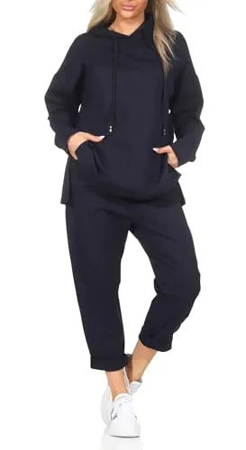 simaranda Damen Jogginganzug, Zweiteiler für Freizeit und Sport, Trainingsanzug, Hausanzug mit Hoodie und Hose Kapuze 7036 (DE/NL/SE/PL, Numerisch, 36, 42, Regular, Regular, Navy)