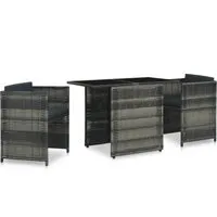 vidaXL 3-tlg. Bistro-Set mit Auflagen in Grau - Elegantes Gartenmöbel-Set aus wetterfestem PE-Rattan mit stabiler Stahlstruktur, ideal für Terrasse oder Balkon. Bequeme, abnehmbare Kissen sorgen für zusätzlichen Komfort.