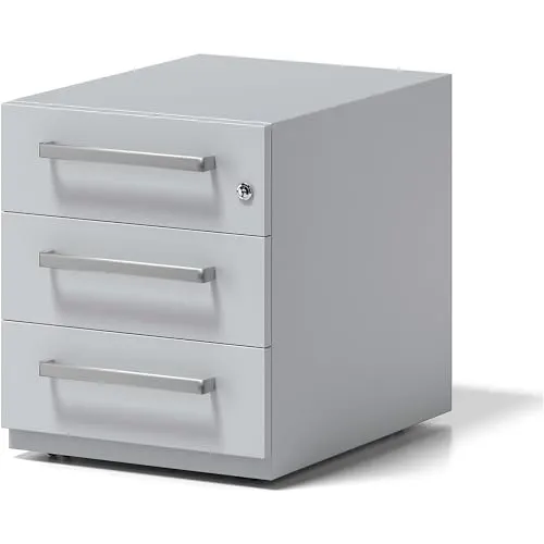 Bisley Rollcontainer Note, lichtgrau, abschließbar - Büroschrank mit 3 Schubläden, zentral verschließbar und ideal für sichere Aufbewahrung. Aus pulverbeschichtetem Metall mit leichtgängigen Rollen für einfache Mobilität.