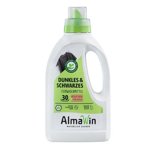 AlmaWin Waschmittel Konzentrat Schwarzes und Dunkles, flüssig, ökologisch vegan, 750ml, Waschladungen 30
