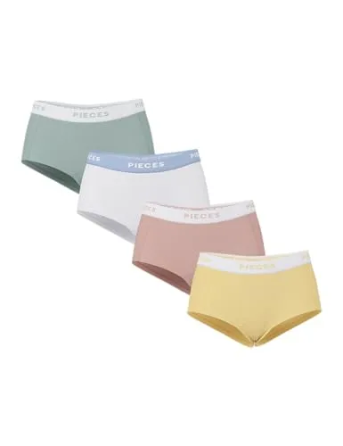PIECES Damen Pclogo Lady 4 Pack Solid Noos Bc Boxershorts - Funktionsunterwäsche aus elastischer Bio-Baumwolle, atmungsaktiv und bequem für den Alltag, ideal für einen nachhaltigen Lebensstil.