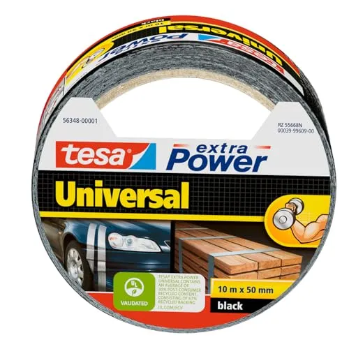 tesa extra Power Universal Gewebeband - Gewebeverstärktes Ductape zum Reparieren, Befestigen, Bündeln, Verstärken oder Abdichten - Schwarz - 10 m x 50 mm