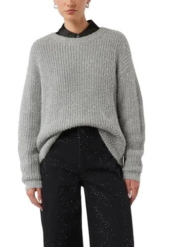 Comma Strickpullover - Damen Pullover mit Rundhalsausschnitt und langen Ballonärmeln, aus glitzergarn für einen eleganten Look, perfekt für besondere Anlässe.