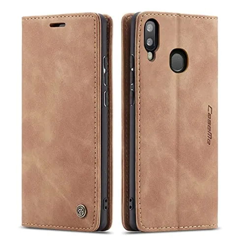 LBH Handyhülle für Samsung Galaxy A20e in Hellbraun mit Karten- und Geldfach Smartphone Hülle mit Standfunktion Flip Case Schutzhülle Magnetverschluss Vintage