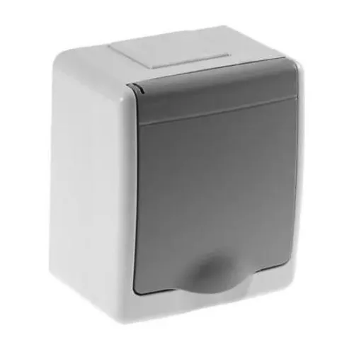 Aufputz Schuko Steckdose IP44 Serie BETA - Steckdosen & Zubehör - Spritzwassergeschützte Aufputz Steckdose (IP44) in Grau, ideal für Innen- und Außenbereiche mit einfacher Installation und Pflege.