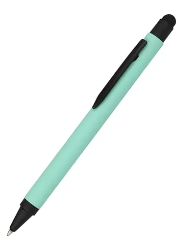 𝗢𝗡𝗟𝗜𝗡𝗘 Kugelschreiber Alu Stylus Mint, Druckkugelschreiber aus Aluminium, auswechselbare Großraum-Mine, Schreibfarbe blau, mit Softtouch Feeling, Stift mit Touchpen, 1 Stück