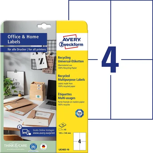 AVERY Zweckform Recycling-Universal-Etiketten Home Office 105 x 148 mm 40 Etiket