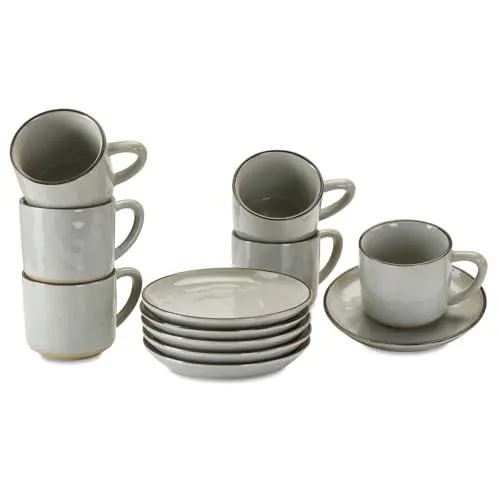 LOBERON Tasse mit Untertasse 6er Set Biarré - Kaffeetassen & Becher mit ursprünglichem, mediterranem Charme, spülmaschinenfest und aus langlebigem Steinzeug für nachhaltigen Genuss.