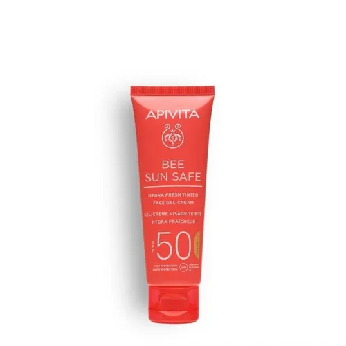 Apivita Tagescreme Bee Sun Hydra Fresh Getönte Gesichtsgelcreme SPF 50 – 50 ml - Leichte, getönte Gelcreme mit hohem Lichtschutzfaktor, ideal für den täglichen Gebrauch. Schützt die Haut und sorgt für einen frischen Teint.