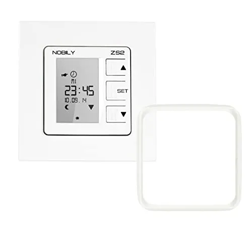 NOBILY Rolladen Zeitschaltuhr ZS2 mit Astro-Funktion - Zeitschaltuhr für Rolläden mit Astro-Funktion und Wochenprogramm, inkl. Zwischenrahmen für Busch-Jaeger, ideal für automatisierte Sonnenschutzlösungen.