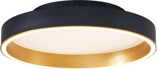 QAZQA Deckenleuchte Ingo - Schwarz mit Gold, 40 cm, dimmbar - Elegante Deckenleuchte Ingo mit 40 cm Durchmesser und stilvollem Schwarz-Gold-Design. Mit dimmbarem LED-Licht für individuelle Beleuchtung im Wohnzimmer. Perfekt für moderne Wohnräume und stimmungsvolle Akzente.