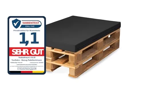 TexDeko® BEZUG (ohne Füllung) für Palettenkissen 120x80x12 cm wasserabweisend waschbar In- & Outdoor Made in EU (Anthrazit)