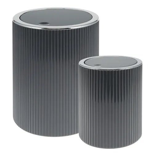 bremermann Kosmetikeimer 2er Set GAVELLO mit Schwingdeckel - Abfallbehälter fürs Bad - Edles Design mit Rillendekor und automatischem Schließen für diskrete Entsorgung, ideal für Bad und Schminktisch.