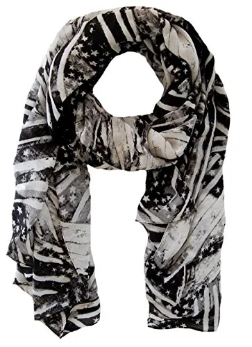 azzesso - schwarzes Damen Halstuch Hillary, elegantes Schaltuch, große Stola ca. 100x180 cm, mit weißen Sternen Streifen