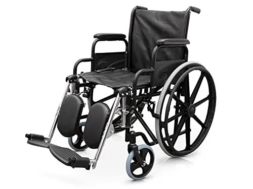 QUIRUMED Rollstuhl mit verstellbaren und abnehmbaren Fußstützen, Stahl, Farbe Schwarz, zusammenklappbar, Sitz 46 cm, Handbremsen, Für ältere Menschen, Für Behinderte