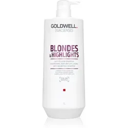 Goldwell Dualsenses Blondes & Highlights Shampoo 1000ml - Hochwertiges Shampoo für blondes und coloriertes Haar, 1000 ml Inhalt. Schützt die Farbintensität und sorgt für lebendige Strähnen. Ideal für die tägliche Pflege und mit Lichtschutzfaktor.