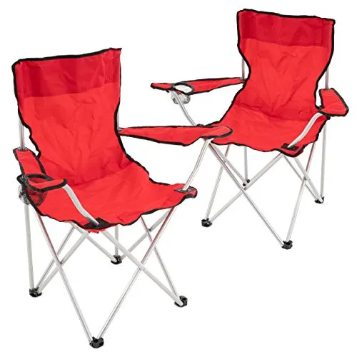 Nexos Trading 2er Set Angelstuhl AngelhockerFaltstuhl Campingstuhl Klappstuhl mit Armlehne Getränkehalter 86x42x42 cm bis 100 kg belastbar incl. Tragetasche Farbe wählbar (rot)