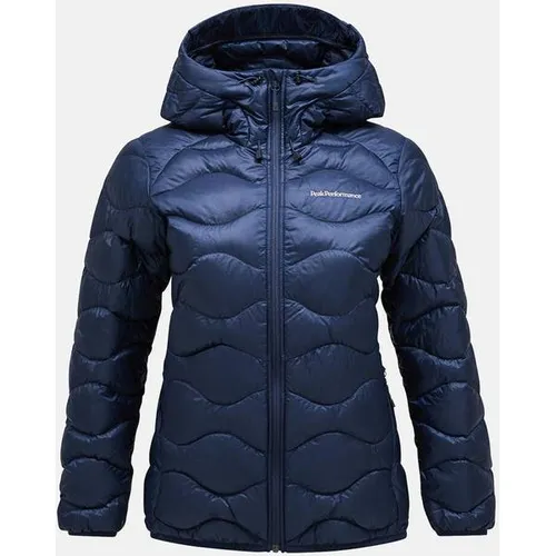 PEAK PERFORMANCE Damen Jacke W Helium Down Hood Jacket - BLUE SHADOW - Leichte Kapuzenjacke für Outdoor-Aktivitäten, wind- und wasserabweisend. Hochwertige Daunenfüllung sorgt für optimale Wärme. Ideal als Außenschicht oder unter einer Shell-Jacke.
