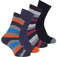 Paar Herren Bettsocken |Thermal Anti Slip Fuzzy Slipper Socken - Schwarz / Orange Stripe 4