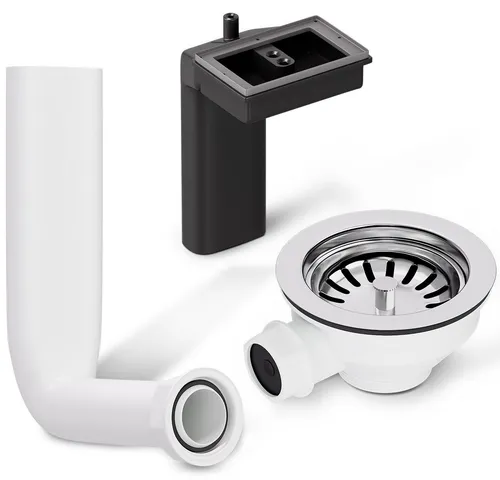 VIOKS Ablaufgarnitur Spüle mit Siebkorbventil 114mm & Abtropf-Überlauf für Spüle/Spüle Küche Ablaufgarnitur mit Sieb für Spülbecken