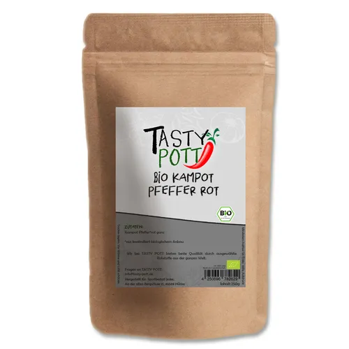 Tasty Pott Bio Kampot Pfeffer rot ganze Körner 250g Nachfüllbeutel Pepper
