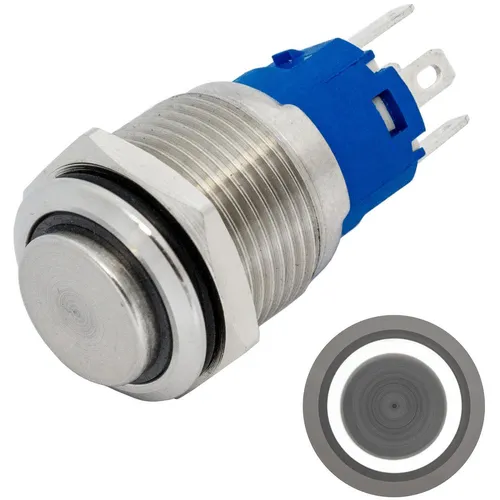 Edelstahl Drucktaster erhaben Ø16mm Ring LED Kalt Weiß IP65 2,8x0,5mm Pins 250V