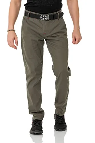 Cipo & Baxx Herren Chinohose Stretch Basic Baumwolle Slim Fit CD842 Khaki W29 L32