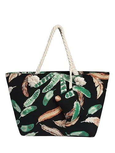 DonDon XXL Strandtasche mit Reißverschluss - Damen-Shopper mit viel Stauraum, aus hochwertiger Baumwolle und Polyester, ideal für Strand und Urlaub – inklusive praktischer Kleintasche im gleichen Design.