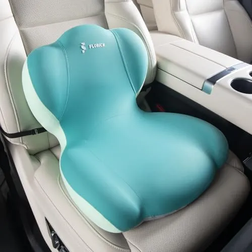 FLORICH Sitzkissen Orthopädisch und Lendenstützkissen Memory-Schaum Ergonomisches Sitzkissen einteilig Steißbein Entlastung mit erstellbaren Gurten für LKW, Autositz, Bürostuhl (Grün)