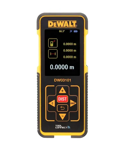 DeWALT Laserentfernungsmesser 100m DW03101 - Messgeräte - Präziser Laser-Distanzmesser mit einer Reichweite von bis zu 100m, ideal für Bau- und Renovierungsprojekte.