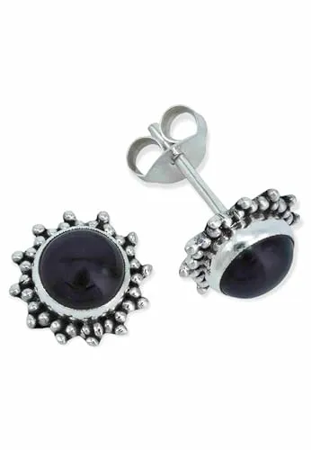 925 Silber Ohrstecker mit Onyx Edelstein für Damen in schwarz von mantraroma