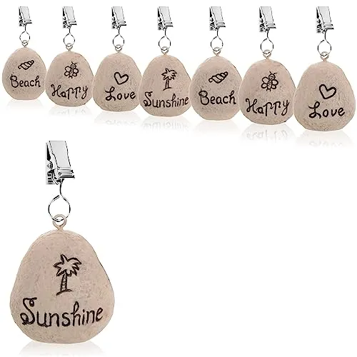 com-four® 8X Tischdeckenbeschwerer - wetterbeständige Tischtuchgewichte mit Klammer - Tischtuchklammer in Stein-Optik und Beach-Design - ca. 30 g (grau - Steine)