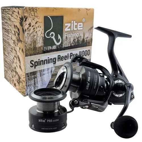 Zite Fishing Spinning Reel Pro 2000–4000 | Spinnrolle mit Frontbremse | 8+1 Kugellager | Aluminium Klappkurbel & Eva Griff | Für Forelle, Barsch, Zander & Hecht (Spinning Reel Pro 4000)