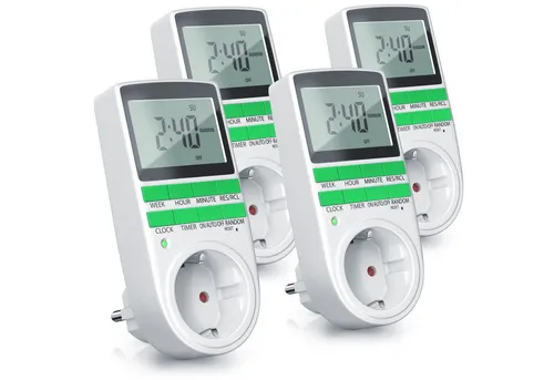 BEARWARE Zeitschaltuhr, digital, 4-Steckdosen, programmierbar - Zeitschaltuhr mit 10 Ein/Aus-Programmen, ideal für Stromersparnis und Sicherheit. Simuliert belebte Räume mit Zufallsfunktion und bietet flexiblen Schutz gegen ungebetene Gäste.