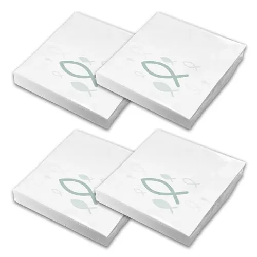 itenga Servietten Fisch 30 x 30 cm 3-lagig 80 Stück für Taufe Kommunion Konfirmation Jungen und Mädchen (weiss und eukalpytus grün)