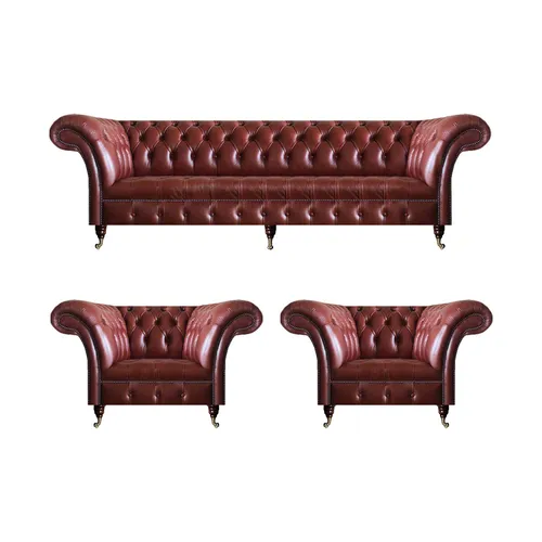 Moderne Leder Sofa Garnitur 3-teilig für Wohnzimmer - Elegantes 3-teiliges Sofa Set mit Chesterfield-Design, ideal für bis zu 5 Personen. Hochwertige Materialien und zeitgemäßer Stil sorgen für Komfort und eine ansprechende Wohnatmosphäre.