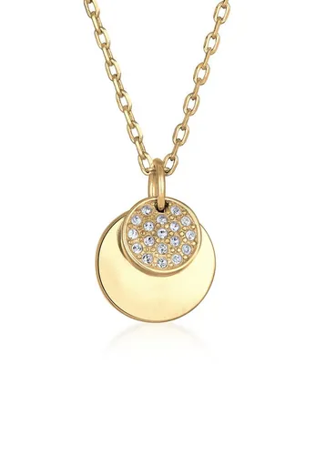 Elli Kette mit Anhänger Plättchen Kristalle - Ketten mit Anhänger, elegante Halskette aus hochwertigem Messing mit funkelnden Kristallen – ideal für jeden Anlass und verleiht jedem Outfit einen strahlenden Look.