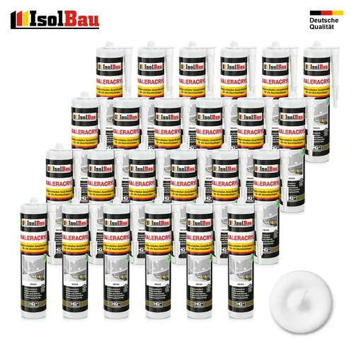 Maleracryl Bauacryl 24 x 300 ml Weiß - Plastoelastischer Dichtstoff - Dichtstoffe & Fugenmittel, ideal für innen und außen mit sehr guter Haftung, geruchsneutral und alterungsbeständig. Perfekt für Gipskarton, Beton und mehr.