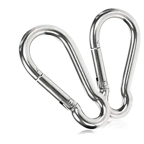 com-four® 2x Karabinerhaken - Premium Karabiner aus witterungsbeständigem Edelstahl 304 - Stahl-Haken mit 180 kg Tragkraft/WLL für Schlüsselanhänger, Garten, Haushalt, Handwerk - 100 x 10 mm