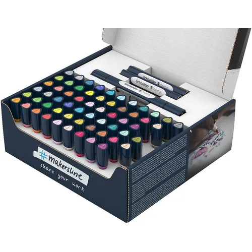 Schneider Layoutmarker Paint-It 040 Twinmarker Komplettset, 72 Teile - Schreibutensilien mit innovativem Twinmarker-Design für kreative Arbeiten. Praktisches, nachhaltiges Patronensystem und 30 wasserbasierte Farben sorgen für ein umweltfreundliches Malerlebnis.