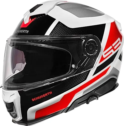 Schuberth S3 Daytona Helm, schwarz-weiß-rot, Größe S - Motorradhelm mit optimaler Aerodynamik und niedrigem Geräuschpegel, aus verstärktem Glasfaser mit Karbon für verbesserte Stoßdämpfung und geringes Gewicht.
