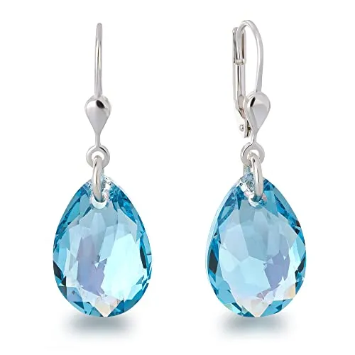 Schöner-SD 925 Silber Ohrringe Tropfen Kristall Aquamarin - Ohrringe für Damen aus 925 Silber mit funkelnden Aquamarin-Kristallen. Perfekt, um jedem Outfit eine erfrischende Note zu verleihen und ideal für den Alltag oder besondere Anlässe.