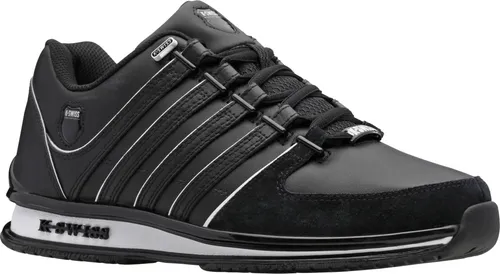 K-Swiss Herren Rinzler Sneaker - Schwarz, 41.5 EU - Herren-Sneaker mit hochwertigem Leder-Obermaterial, gepolstertem Textil-Innenfutter und bequemer EVA-Zwischensohle für optimalen Tragekomfort.