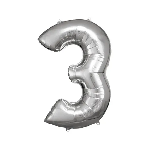Grosse Zahl 3 Silber Folienballon N34 53 cm x 88 cm in silber von Riethmueller