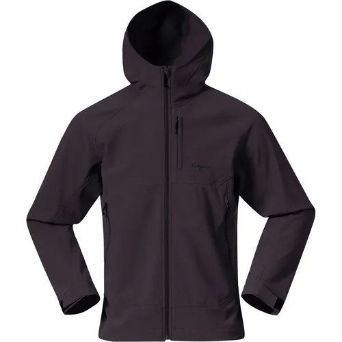 Bergans Vaagaa Softshell Jacket Hood Men - Schwarz, M - Funktionsjacke für Herren, ideal für Wanderungen und Alltag. Mit 4-Wege-Stretch, PFAS-freier wasserabweisender Behandlung und einem weich angerauten Fleecefutter für optimalen Komfort und Schutz.
